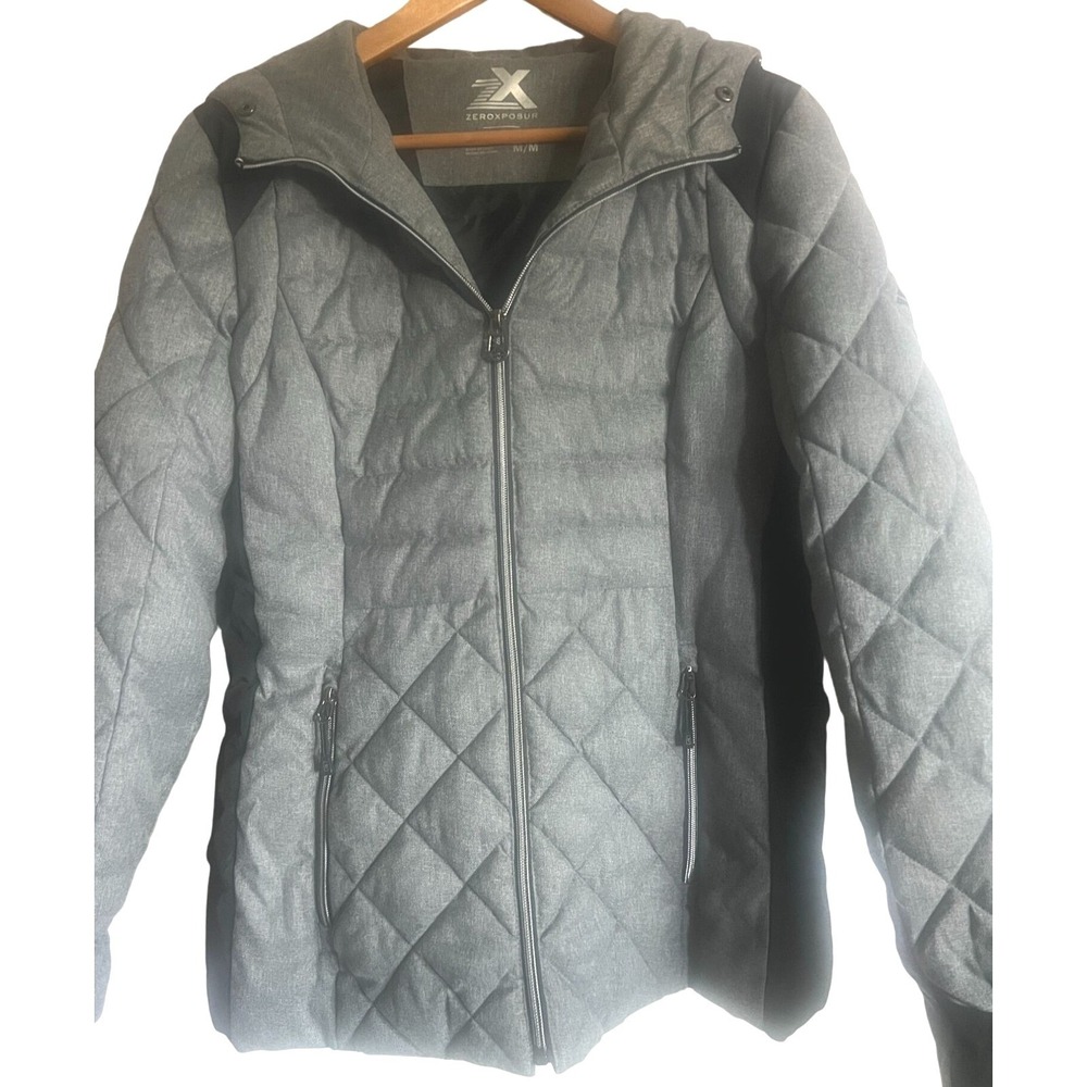 ZeroXposur Womens M/M Quilted Insulated Jacket Coat W/ Hood‎ & Zipper Pockets